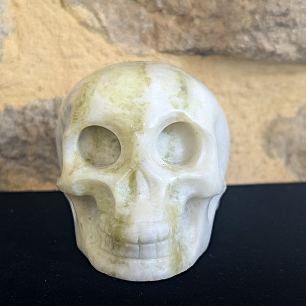 Serpentine in White Jade Skull~CRSWJSSK – EarthSpeak