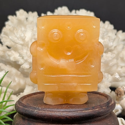 Yellow Calcite Spongebob Square Pants Carving~CRCSBSP1