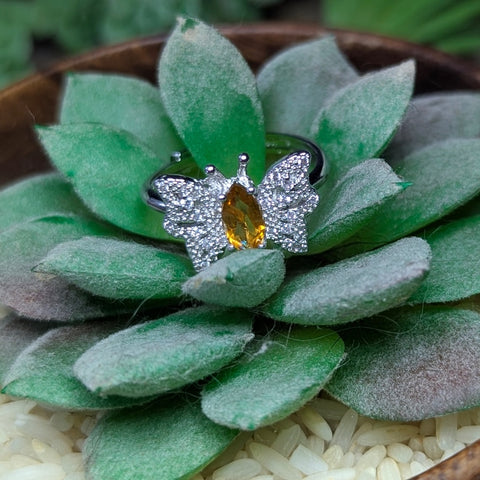 Faceted Golden Tourmaline Butterfly Ring~JSGTTBFR