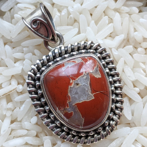 Red Jasper & Quartz Pendant~JSSRJQP1