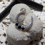 Black Tourmaline & White Topaz Moon Pendant~JSSBTWTM