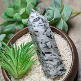 “Bamboo Leaf” Green tourmaline in Snow Quartz~CRBLGT05