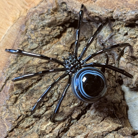 Black Onyx & Quartz Spider~CROQSPD2