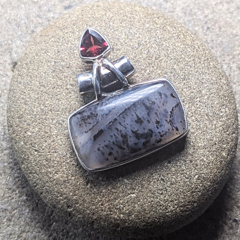 Montana Agate & Garnet Pendant~JSSMAG14