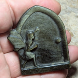 Gold Sheen Obsidian Fairy Door Carving~CRGSOFD2