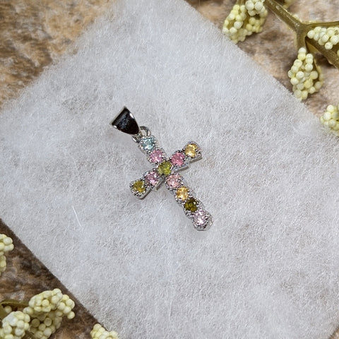 Faceted Mixed Tourmaline Cross Pendant~JMTSSP02