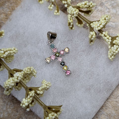 Faceted Mixed Tourmaline Cross Pendant~JMTSSP03