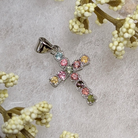 Faceted Mixed Tourmaline Cross Pendant~JMTSSP07