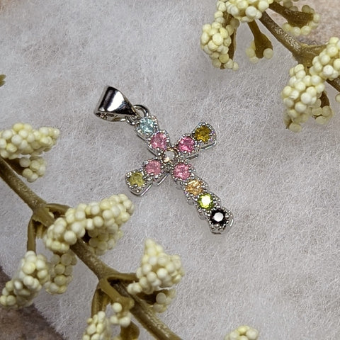 Faceted Mixed Tourmaline Cross Pendant~JMTSSP08