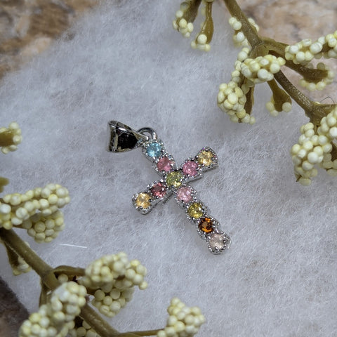 Faceted Mixed Tourmaline Cross Pendant~JMTSSP09