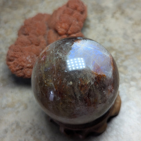 Red Hematoid & Moonstone Sphere~(RARE)~CRRHQMS1