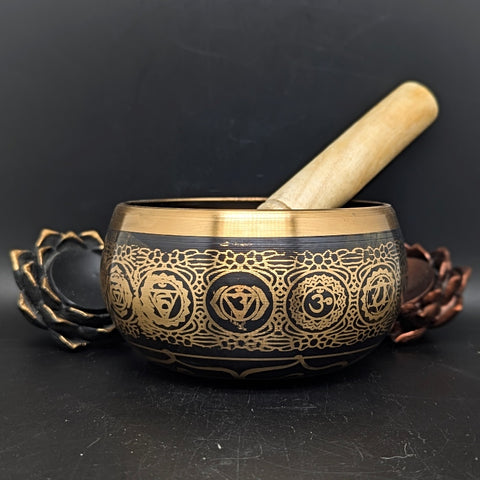 Black 7 Chakras Buddha Singing Bowl / Meditation Bowl~ SBOWLBCB