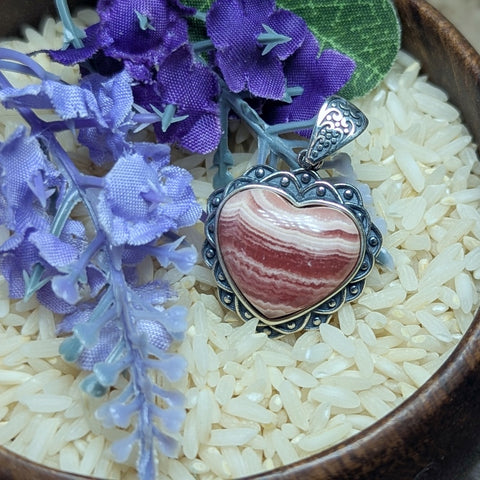 Rhodochrosite Heart Pendant~JSSRHOH3