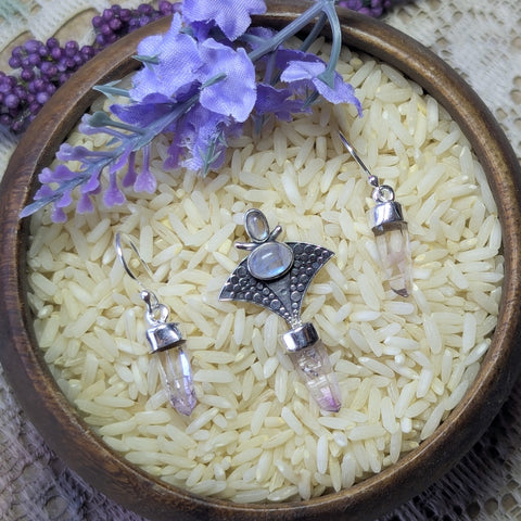 Vera Cruz Amethyst &  Moonstone Pendant & Earring Set~JSSVCAMS