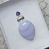 Blue Lace Agate & Amethyst Pendant~JSSBLAA2