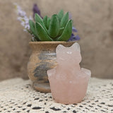 Rose Quartz Cat in a Basket Carving~CRRQCIAB