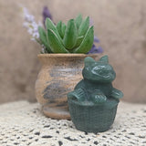 Green Aventurine Cat in a Basket Carving~CRGACIAB