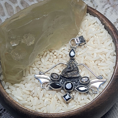 Meteorite, Onyx, Smoky Quartz Pendant~JSSMETP3