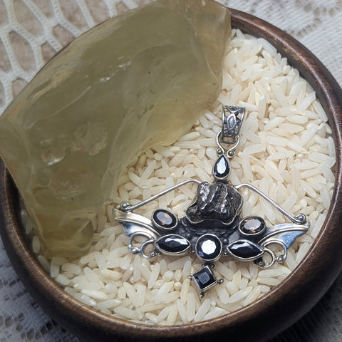 Meteorite, Onyx, Smoky Quartz Pendant~JSSMETP4