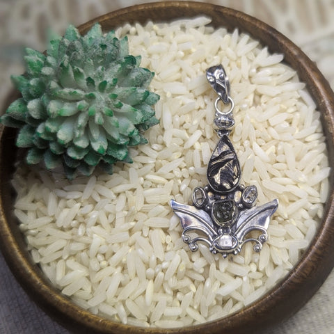 Shungite, Moldavite & Herkimer Diamond Pendant~JSSSMHD1