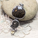 Stromatolite, Pyritized Ammonite & Citrine Pendant~JSSSPACIT