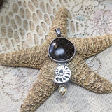 Stromatolite, Pyritized Ammonite & Citrine Pendant~JSSSPACIT