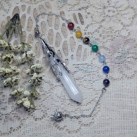 Snow Quartz Chakra Pendulum~PENDCRMN