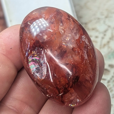 Red Hematoid Quartz Palm Stone~CRRHPS19