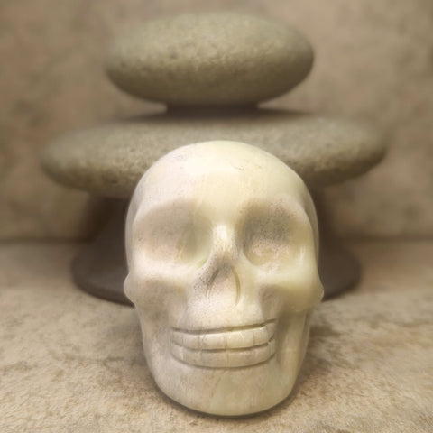 Serpentine in White Jade Skull~CRSWJSK2