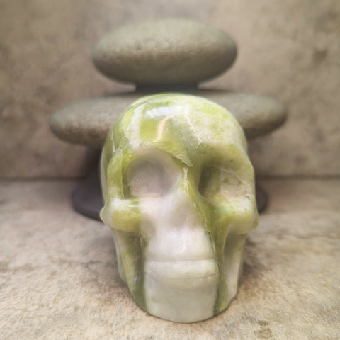 Serpentine in White Jade Skull~CRSWJSK3
