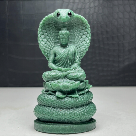 Green Aventurine Buddha and Cobra~CRBUDCOB