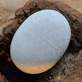Flower of Life Etched Scolecite Palm Stone~CRFOLESC