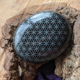 Flower of Life etched Black Obsidian Palm Stone~ CRFOLEBO