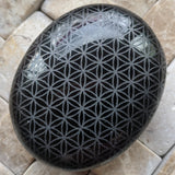 Flower of Life etched Black Obsidian Palm Stone~ CRFOLEBO