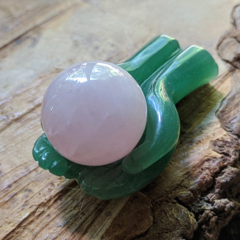 Green Aventurine Hands with Rose Quartz Marble~CRGAHRQM