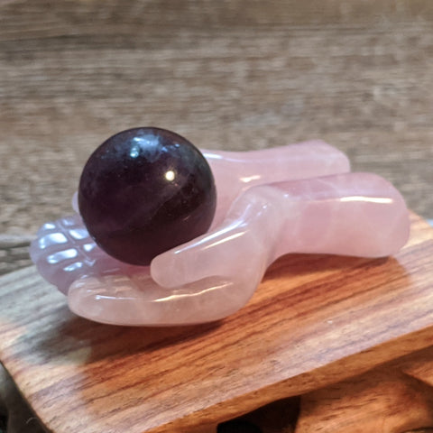 Rose Quartz Hands with Purple Fluorite Marble~CRRQPFHD