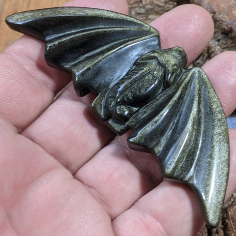 Gold Sheen Obsidian Bat Carving- CRGSOBAT