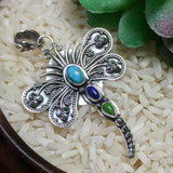 Turquoise, Lapis & Green Turquoise Dragonfly Pendant~JSSTLGTD