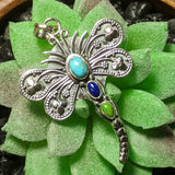 Turquoise, Lapis & Green Turquoise Dragonfly Pendant~JSSTLGTD
