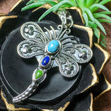 Turquoise, Lapis & Green Turquoise Dragonfly Pendant~JSSTLGTD