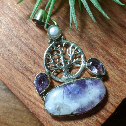Morado (Purple) Opal, Amethyst & Pearl Tree Pendant- JSSMOP03