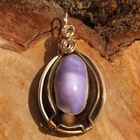 Wire Wrapped Purple Cowrie Shell Pendant