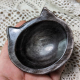 Silver Sheen Obsidian Black Cat Bowl~CRSSOCB1
