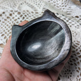 Silver Sheen Obsidian Black Cat Bowl~CRSSOCB1