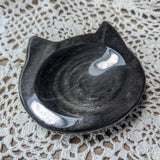 Silver Sheen Obsidian Black Cat Bowl~CRSSOCB2