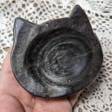 Silver Sheen Obsidian Black Cat Bowl~CRSSOCB2