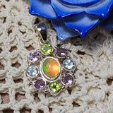 Precious Opal, Amethyst, Peridot & Blue Topaz Pendant~JSSAOP03