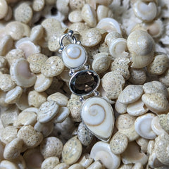 Shell Spiral & Smoky Quartz Pendant~JSSSSQ02