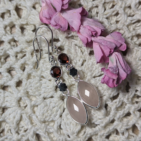 Rose Quartz & Garnet Earrings~JSSRQGER