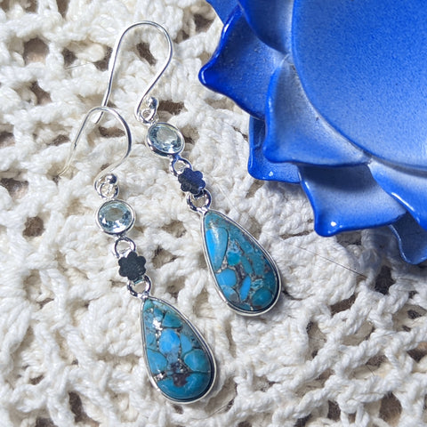 Mojave Turquoise & Blue Topaz Earrings~JSSMTBTE